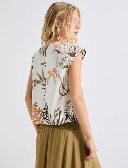 Young Ideas/Henmores - Affine Poplin Sea Print Sleeveless Top - 001 Optical White - 8