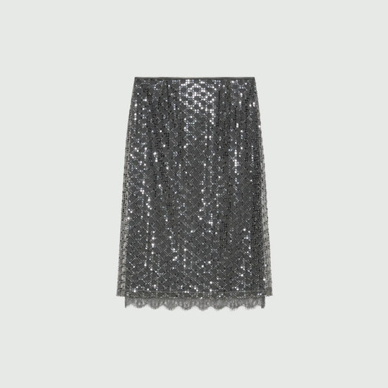 Young Ideas & Henmores -Agevole Diamond Sequin Midi Skirt -002 Medium Grey -XS