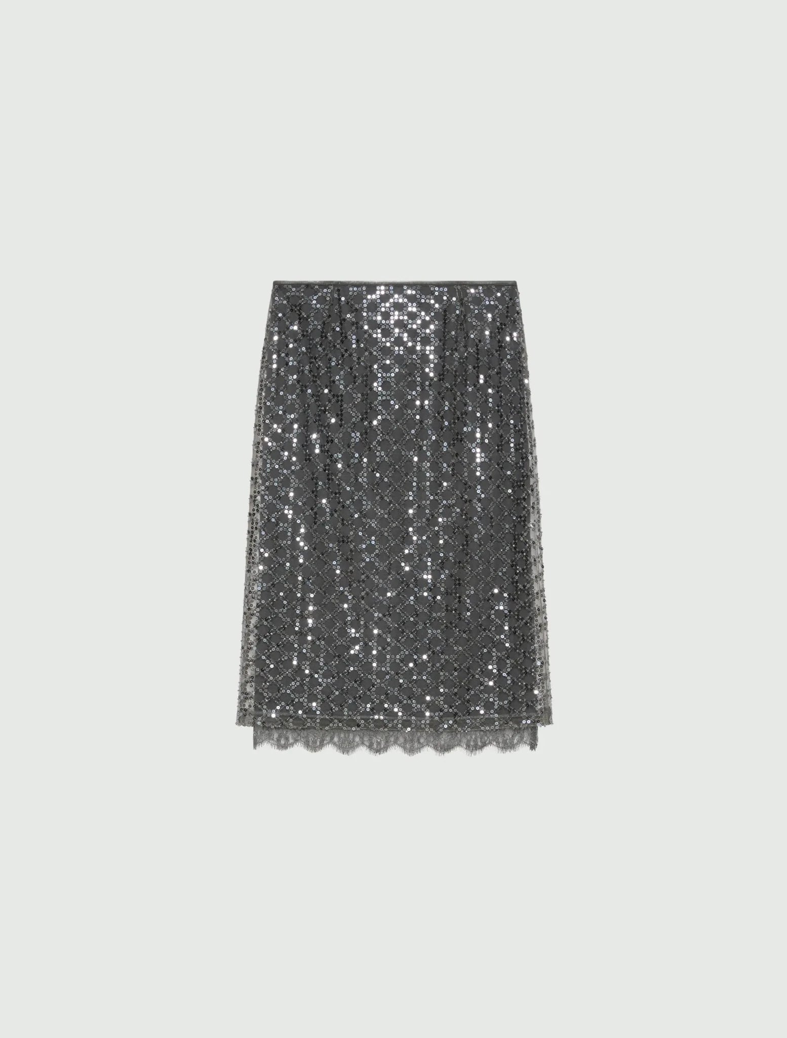 Young Ideas & Henmores -Agevole Diamond Sequin Midi Skirt -002 Medium Grey -XS