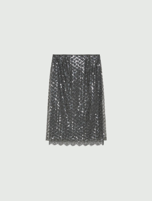 Young Ideas & Henmores -Agevole Diamond Sequin Midi Skirt -002 Medium Grey -XS