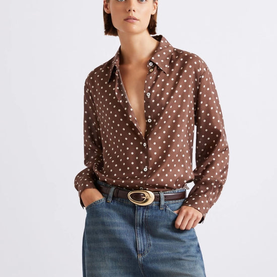 Young Ideas/Henmores - Angio Polka Dot Silk Shirt - 001 Brown Spotted - 6