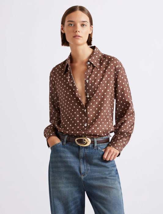 Young Ideas/Henmores - Angio Polka Dot Silk Shirt - 001 Brown Spotted - 6