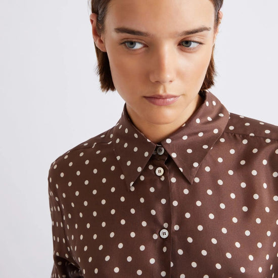 Young Ideas/Henmores - Angio Polka Dot Silk Shirt - 001 Brown Spotted - 6
