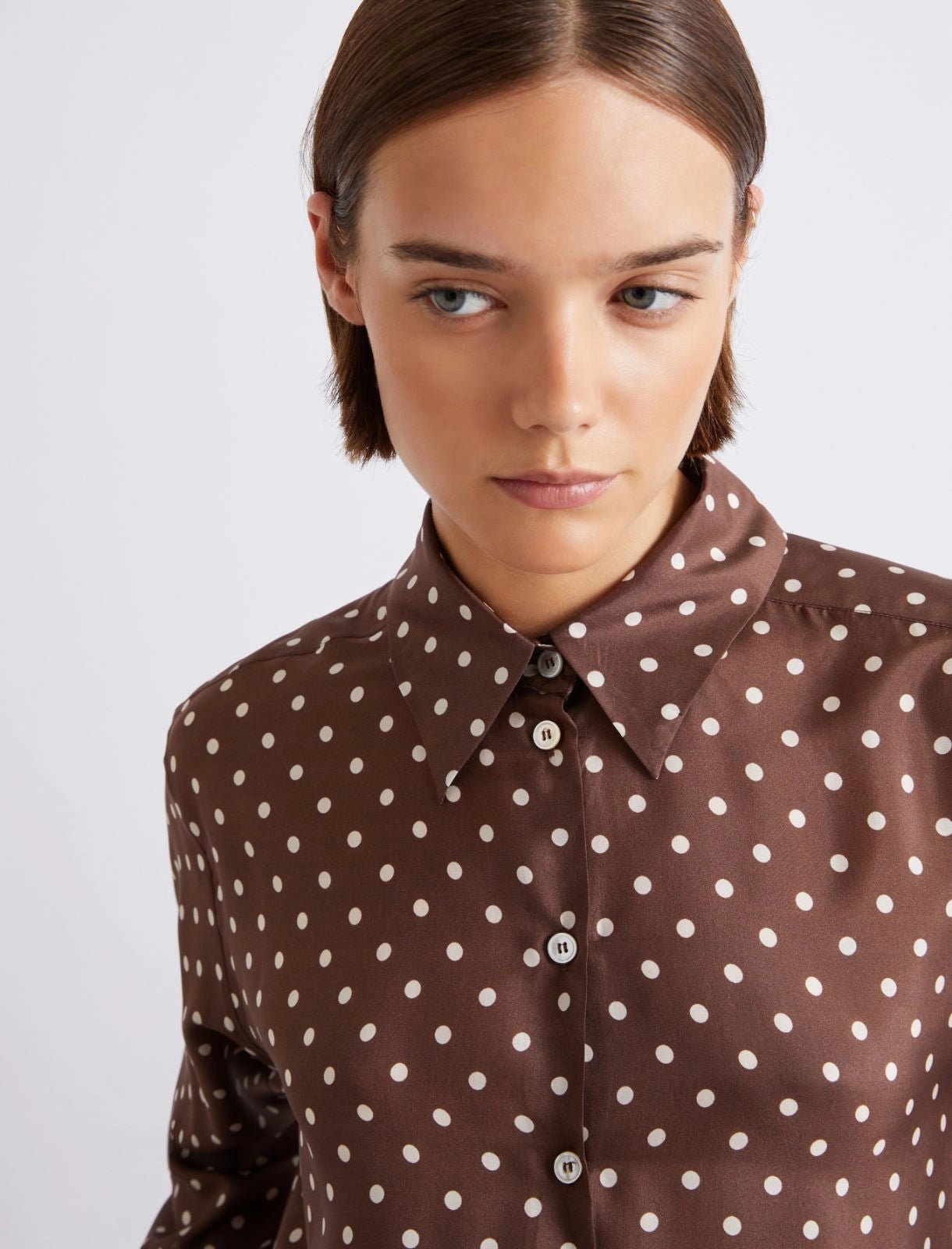 Young Ideas/Henmores - Angio Polka Dot Silk Shirt - 001 Brown Spotted - 6
