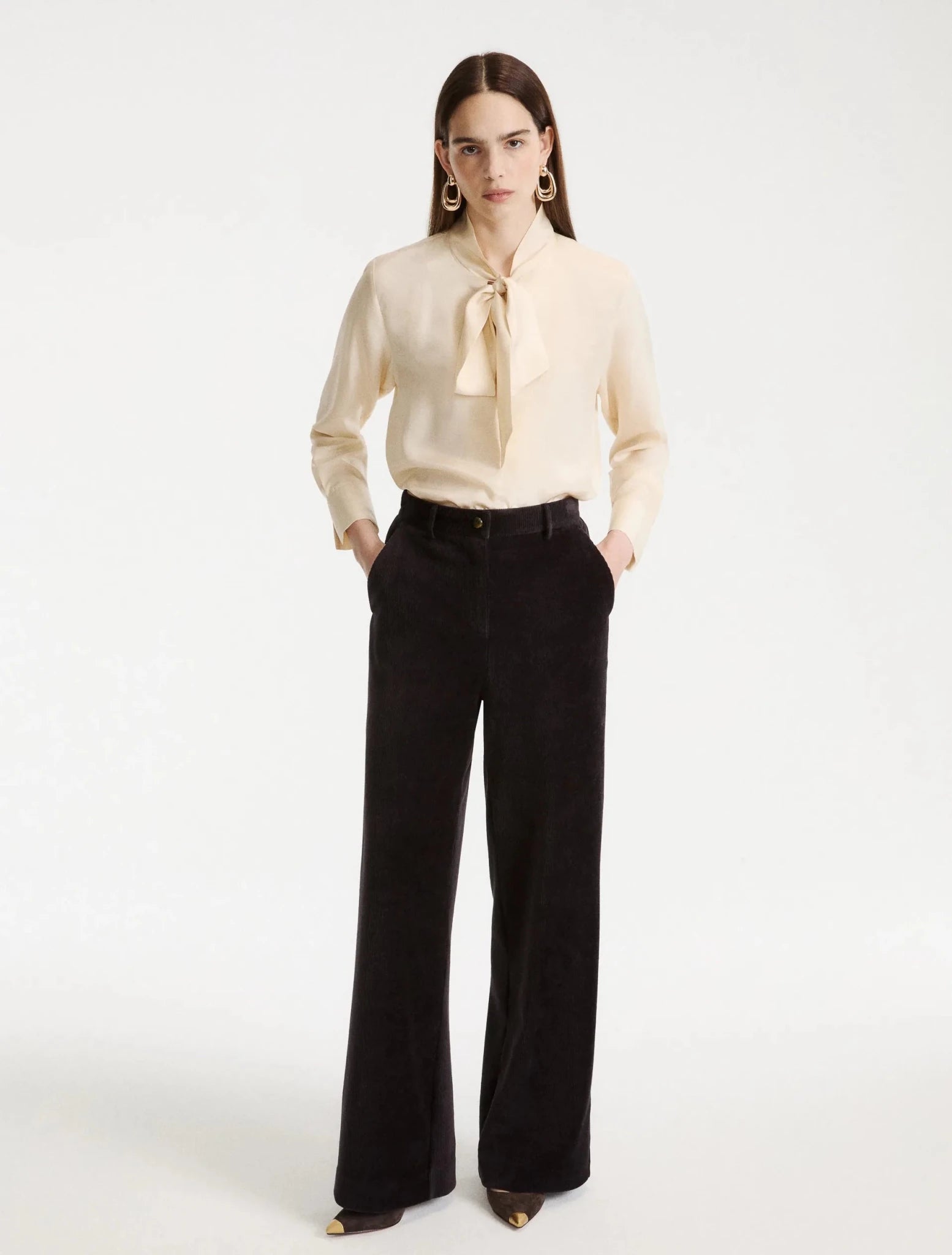 Young Ideas & Henmores -Astrale Corduroy Wide Leg Trousers -002 Dark Grey -8