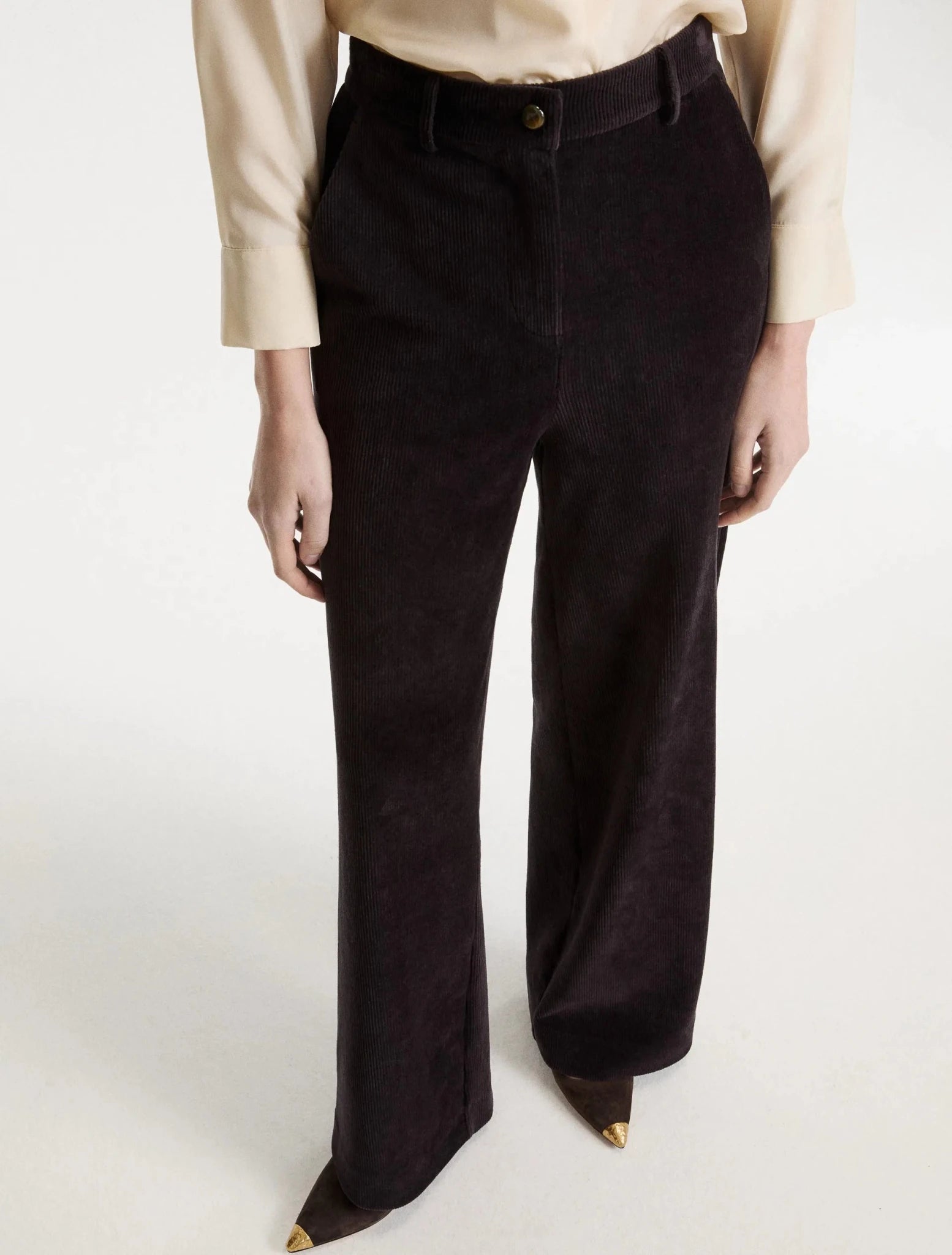 Young Ideas & Henmores -Astrale Corduroy Wide Leg Trousers -002 Dark Grey -8