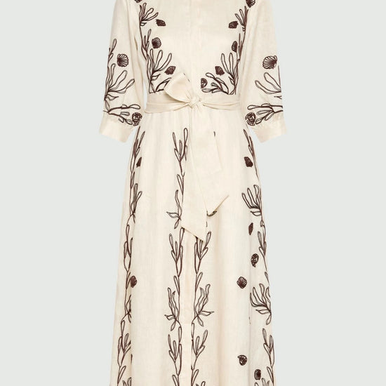 Young Ideas/Henmores - Banda Flaxlinen Embroidered Midi Dress - 003 Cream - 8