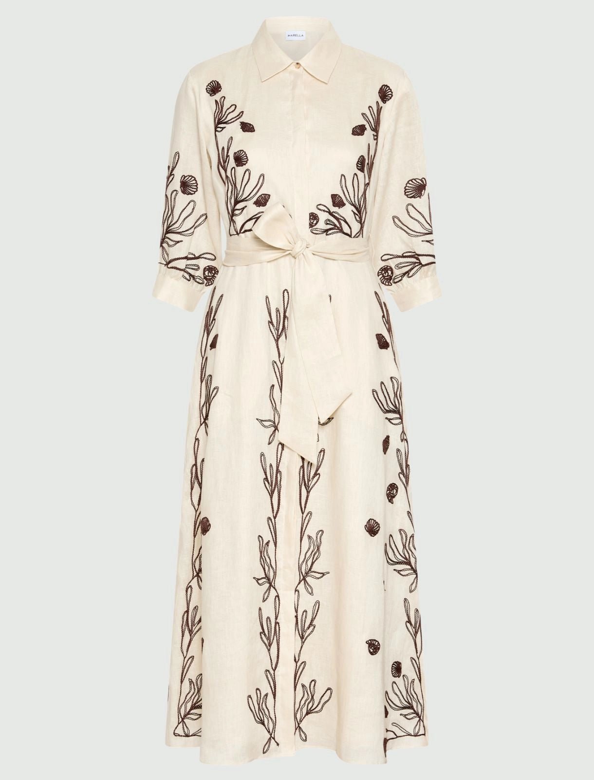 Young Ideas/Henmores - Banda Flaxlinen Embroidered Midi Dress - 003 Cream - 8