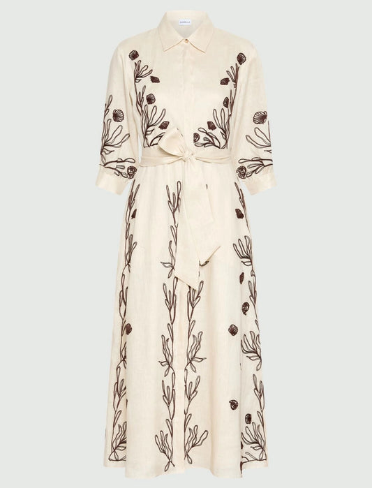 Young Ideas/Henmores - Banda Flaxlinen Embroidered Midi Dress - 003 Cream - 8