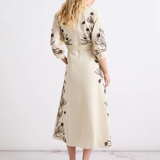 Young Ideas/Henmores - Banda Flaxlinen Embroidered Midi Dress - 003 Cream - 8