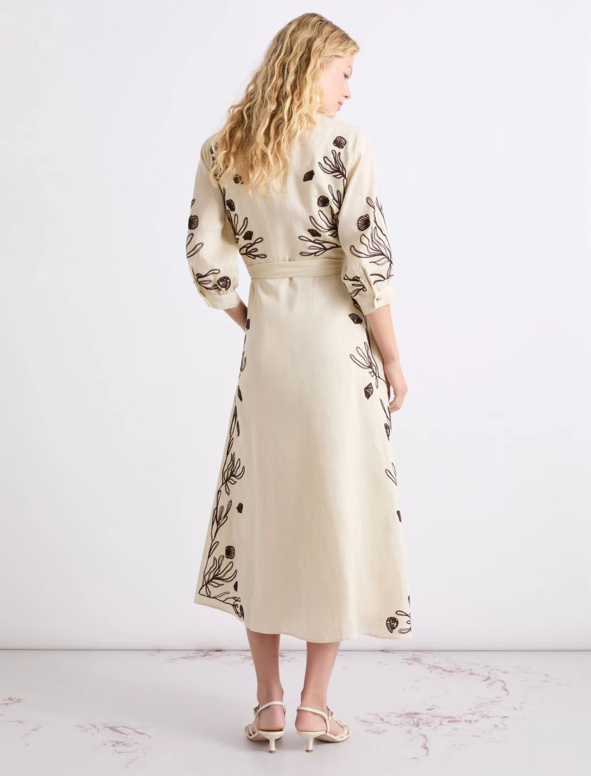 Young Ideas/Henmores - Banda Flaxlinen Embroidered Midi Dress - 003 Cream - 8