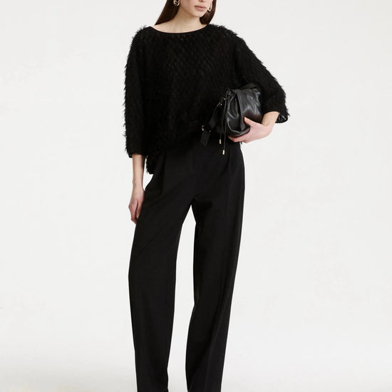 Young Ideas & Henmores -Barca Feathered 3/4 Sleeve Blouse -002 Black -8