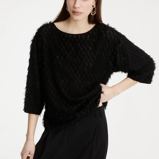 Young Ideas & Henmores -Barca Feathered 3/4 Sleeve Blouse -002 Black -8