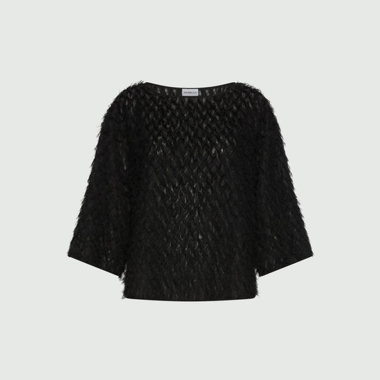 Young Ideas & Henmores -Barca Feathered 3/4 Sleeve Blouse -002 Black -8