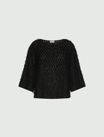 Young Ideas & Henmores -Barca Feathered 3/4 Sleeve Blouse -002 Black -8