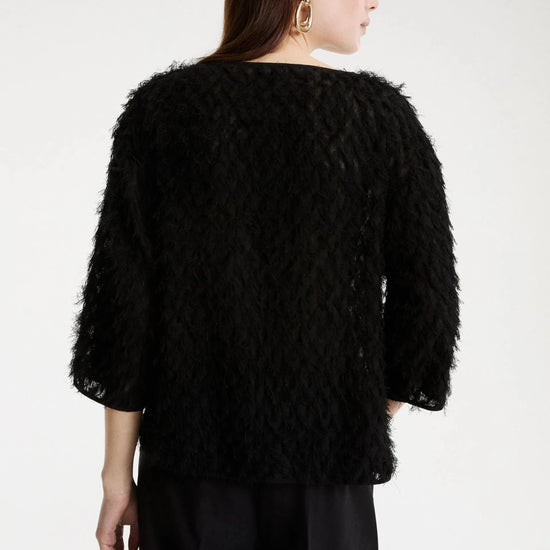 Young Ideas & Henmores -Barca Feathered 3/4 Sleeve Blouse -002 Black -8