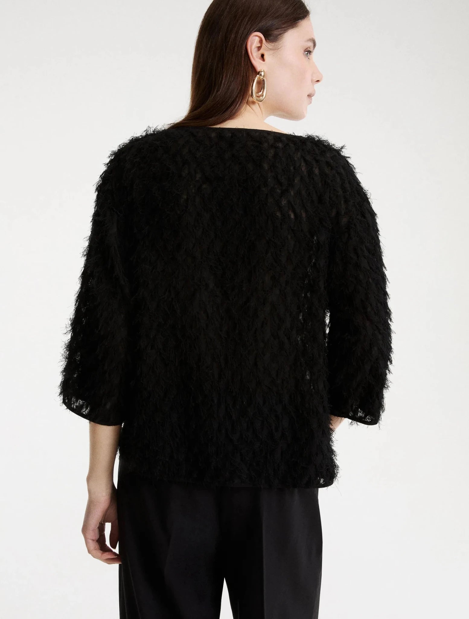 Young Ideas & Henmores -Barca Feathered 3/4 Sleeve Blouse -002 Black -8