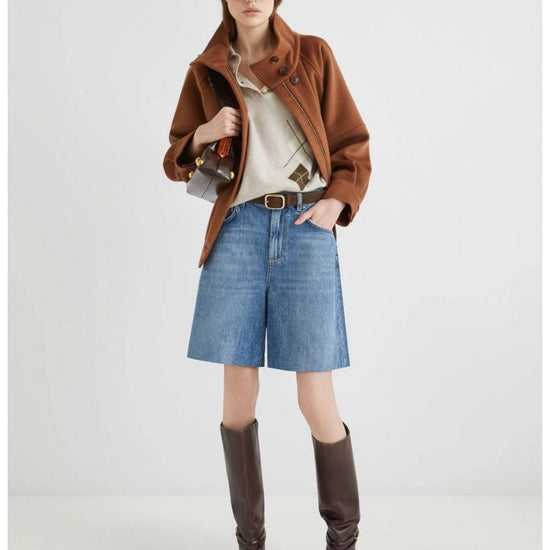 Young Ideas/Henmores - Caviale Wool Cashmere Argyle Polo Knit - 006 Natural - XS