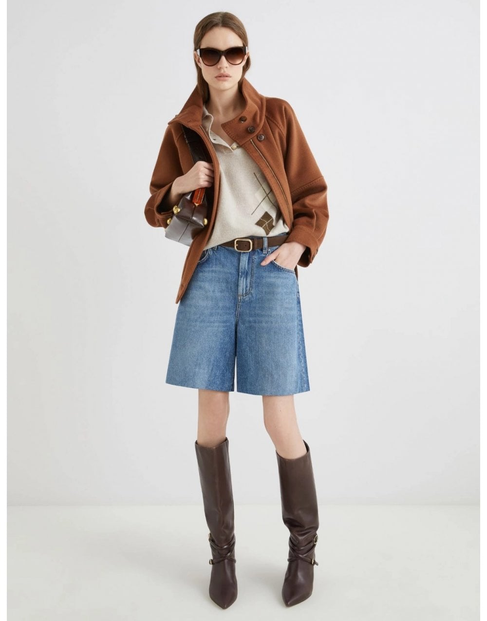 Young Ideas/Henmores - Caviale Wool Cashmere Argyle Polo Knit - 006 Natural - XS