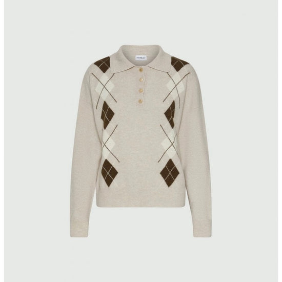 Young Ideas/Henmores - Caviale Wool Cashmere Argyle Polo Knit - 006 Natural - XS