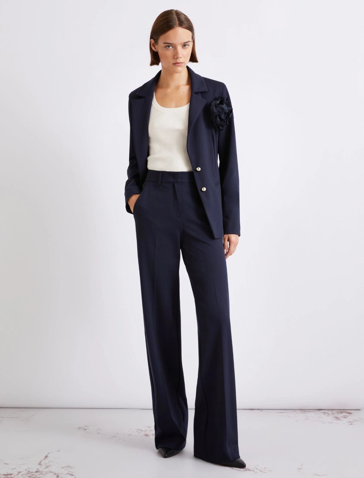Young Ideas/Henmores - Clarino Straight Leg Jersey Trousers - 004 Navy - 8