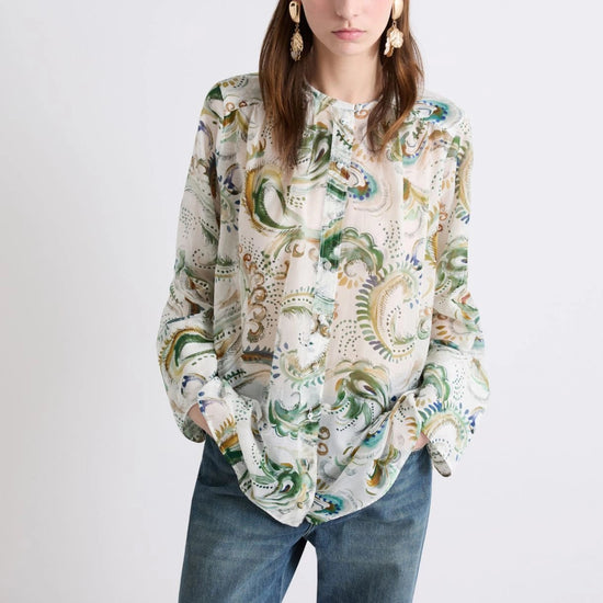 Young Ideas/Henmores - Disco Voile Abstract Patterned Shirt - 001 White Green - 6