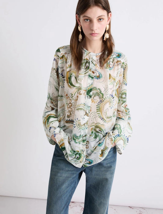 Young Ideas/Henmores - Disco Voile Abstract Patterned Shirt - 001 White Green - 6