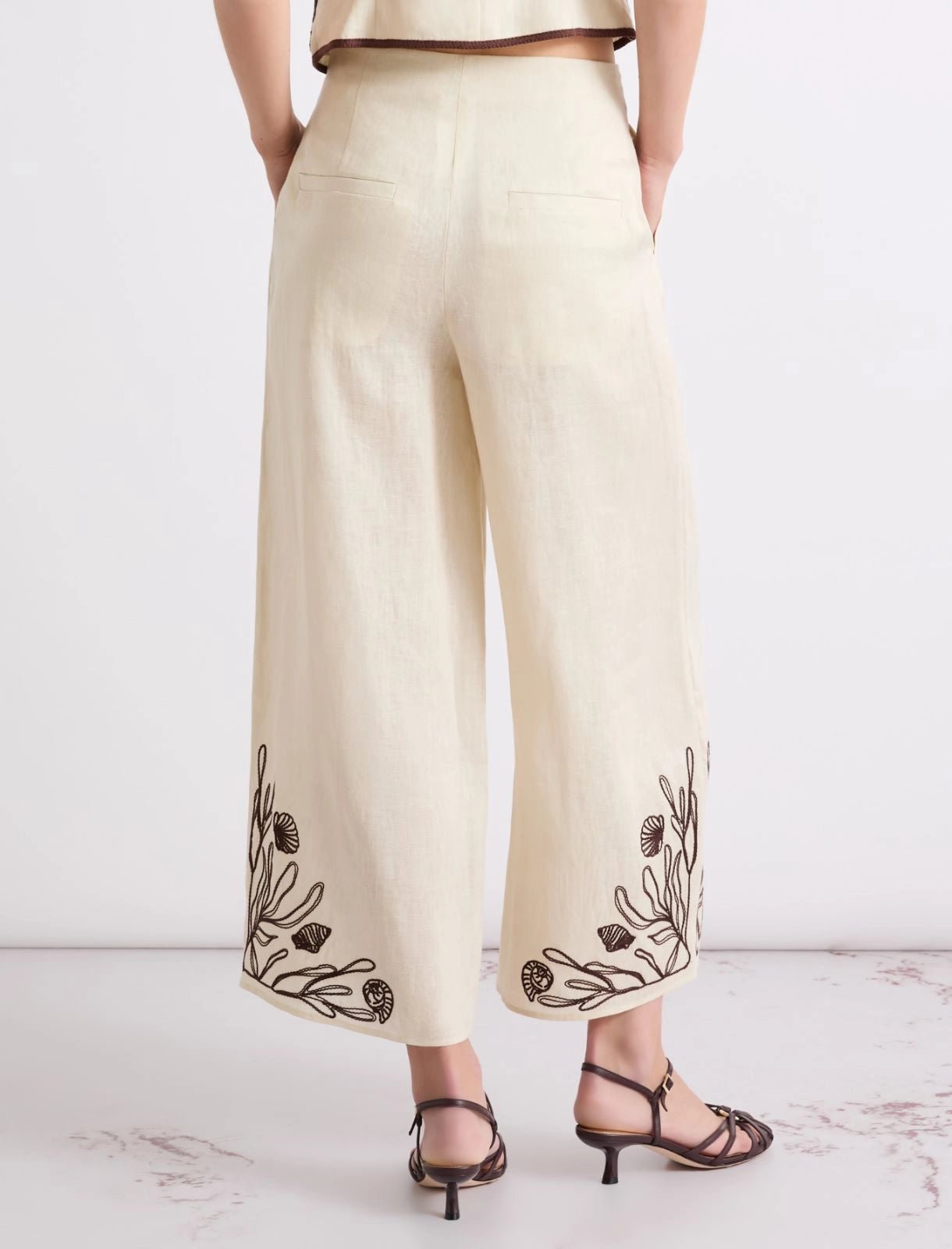 Young Ideas/Henmores - Dolce Flaxlinen Embroidered Trousers - 003 Cream - 8