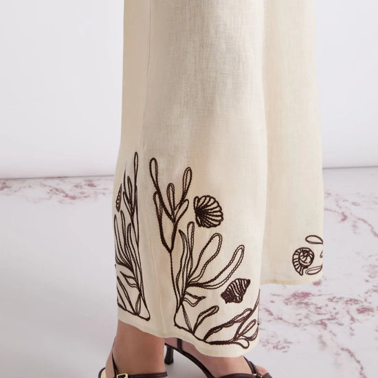 Young Ideas/Henmores - Dolce Flaxlinen Embroidered Trousers - 003 Cream - 8