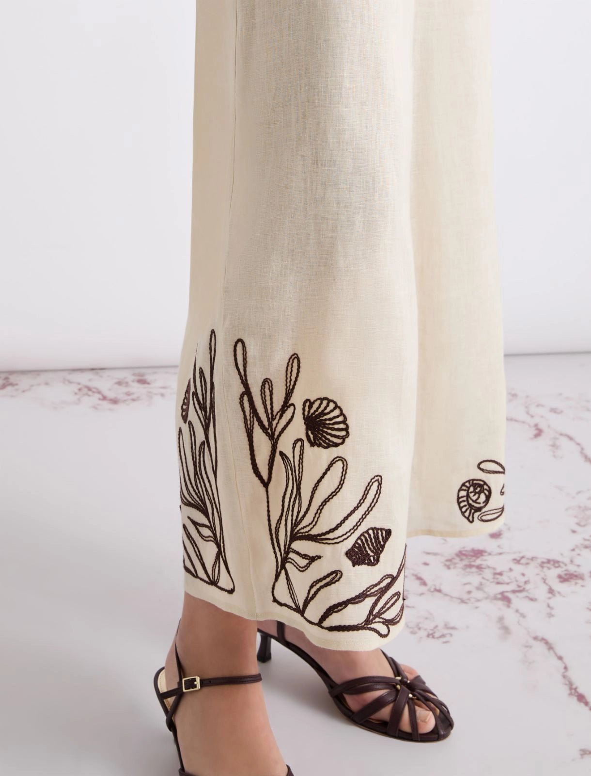 Young Ideas/Henmores - Dolce Flaxlinen Embroidered Trousers - 003 Cream - 8