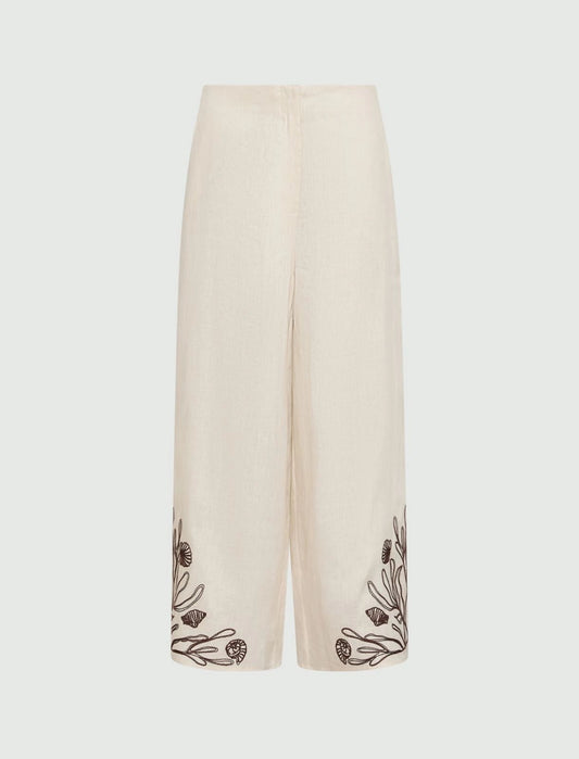 Young Ideas/Henmores - Dolce Flaxlinen Embroidered Trousers - 003 Cream - 8