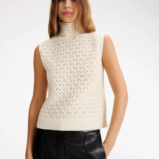 Young Ideas & Henmores -Eliche Diamond Stitch Sleeveless Knit -001 Cream -S