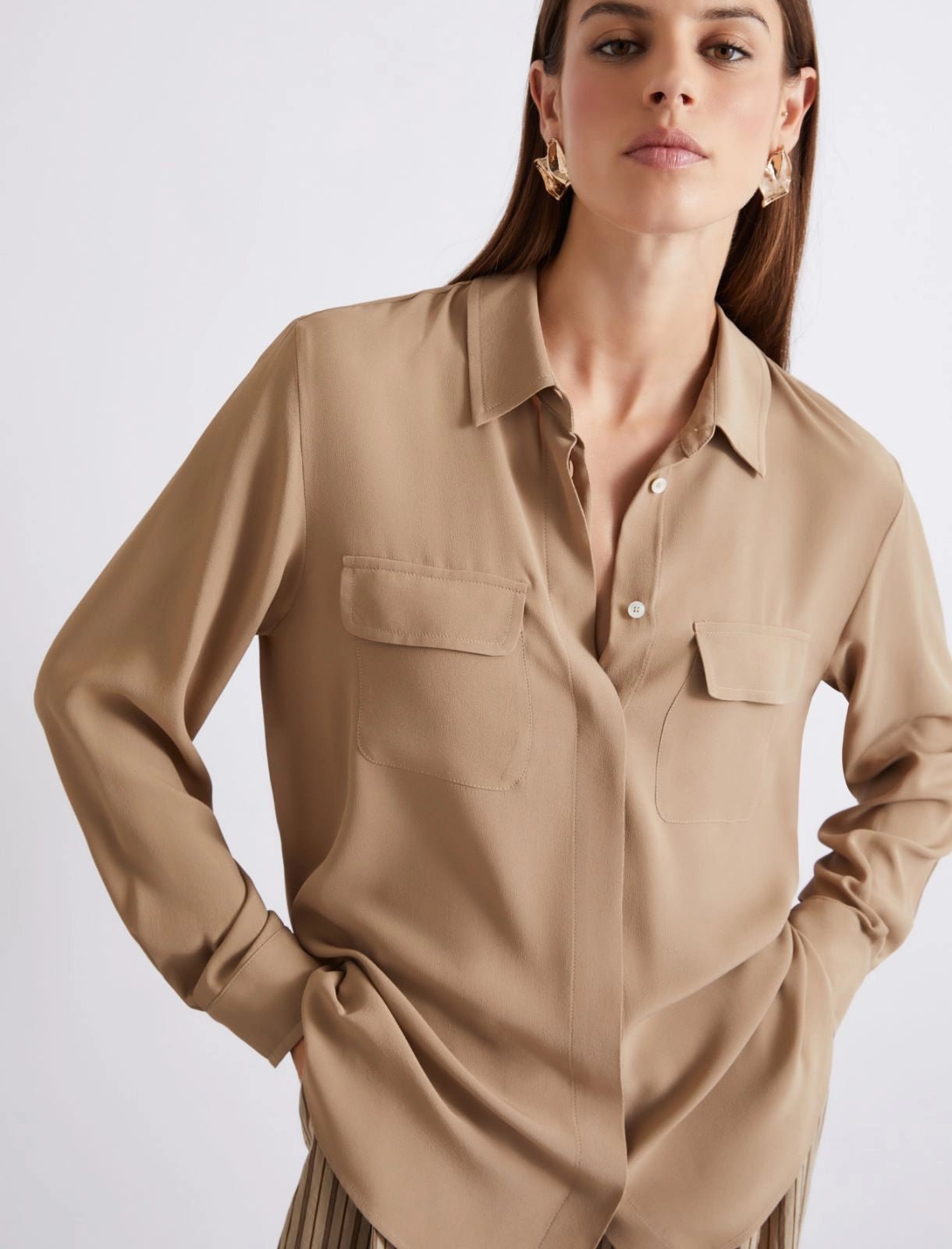 Young Ideas/Henmores - Febe Double Pocket Silk Mix Shirt - 002 Natural - 8