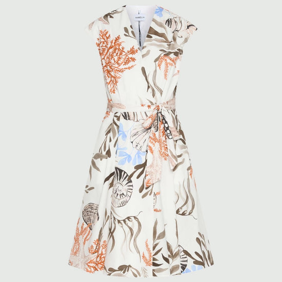 Young Ideas/Henmores - Filo Poplin Cap Sleeve Sea Print Dress - Optical White - 8