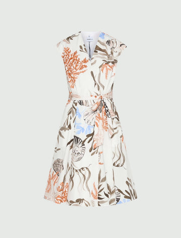 Young Ideas/Henmores - Filo Poplin Cap Sleeve Sea Print Dress - Optical White - 8
