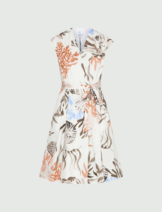 Young Ideas/Henmores - Filo Poplin Cap Sleeve Sea Print Dress - Optical White - 8