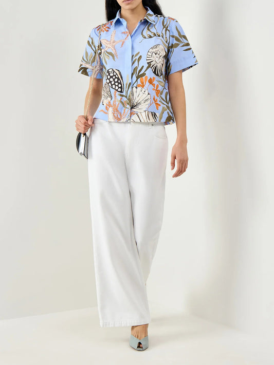 Young Ideas/Henmores - Formosa Poplin Sea Print Shirt - 002 Light Blue - 8