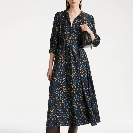 Young Ideas & Henmores -Fulcro Pebble Tie Waist Midi Dress -001 Navy -8