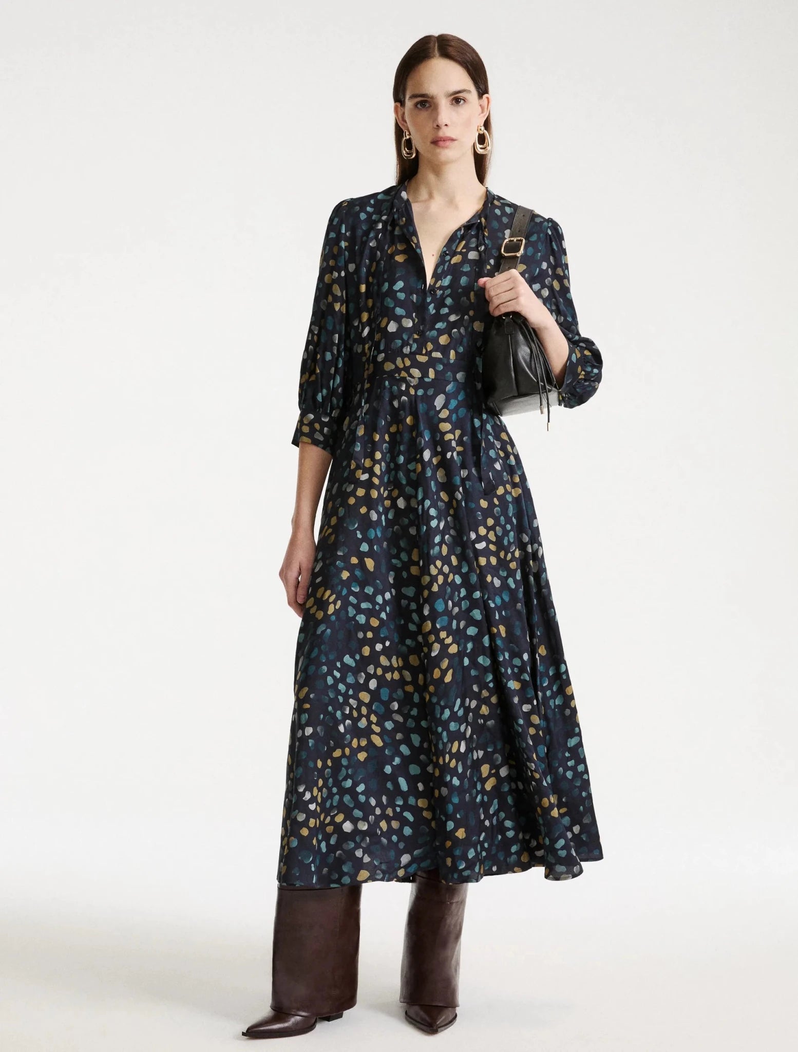 Young Ideas & Henmores -Fulcro Pebble Tie Waist Midi Dress -001 Navy -8