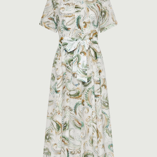 Young Ideas/Henmores - Galli Voile Silk Mix Tie Waist Midi Dress - 001 White Green - 8