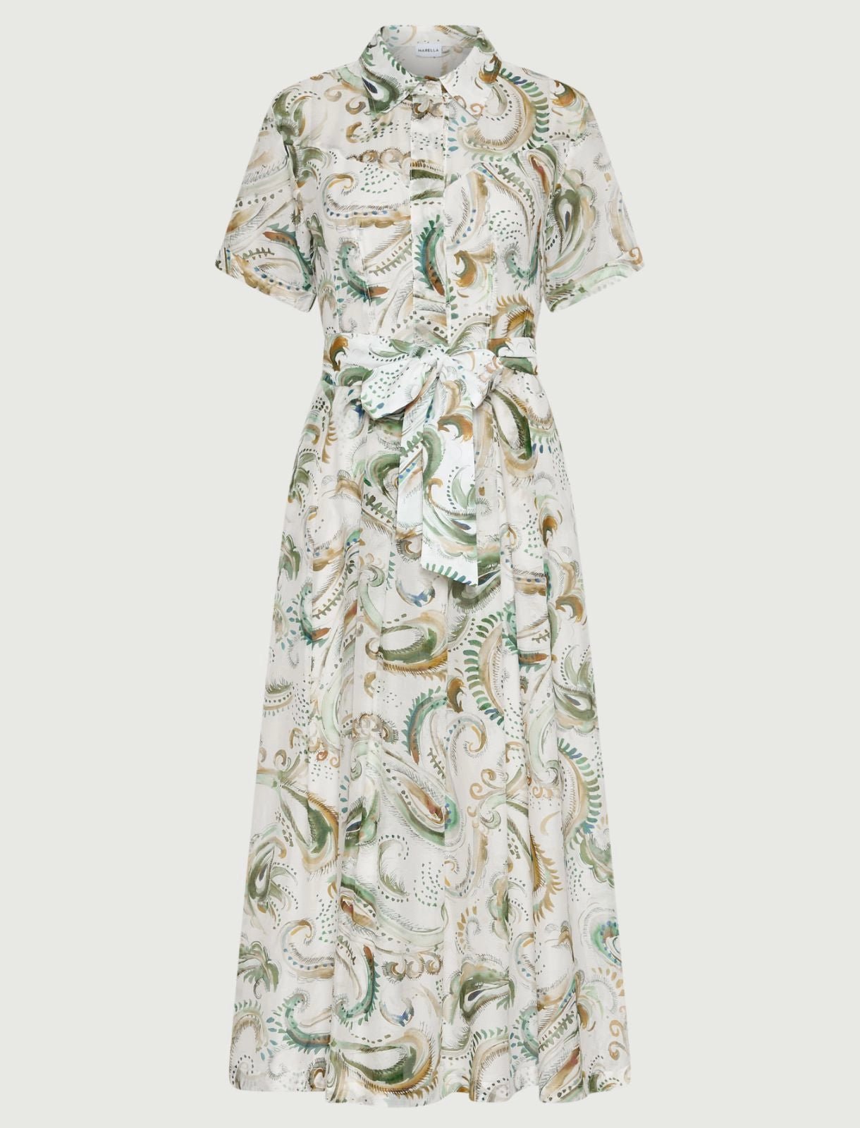 Young Ideas/Henmores - Galli Voile Silk Mix Tie Waist Midi Dress - 001 White Green - 8