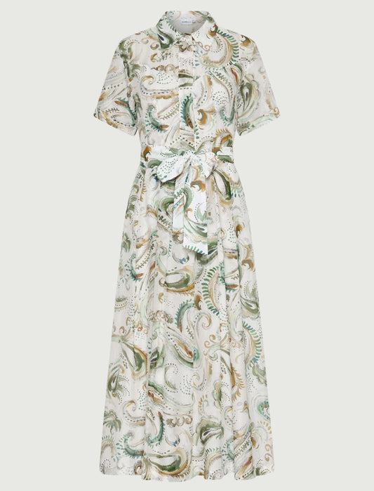 Young Ideas/Henmores - Galli Voile Silk Mix Tie Waist Midi Dress - 001 White Green - 8