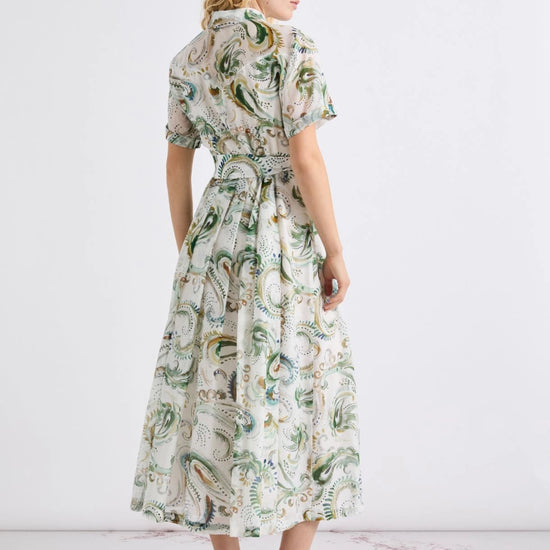 Young Ideas/Henmores - Galli Voile Silk Mix Tie Waist Midi Dress - 001 White Green - 8