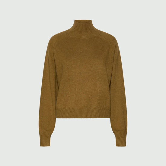 Young Ideas & Henmores -Gennaio Cashmere High Neck Jumper -004 Oil Green -S