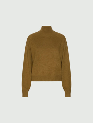 Young Ideas & Henmores -Gennaio Cashmere High Neck Jumper -004 Oil Green -S