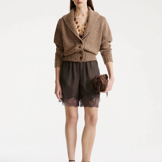 Young Ideas & Henmores -Geode Low V Buttoned Cardigan -001 Hazelnut Brown -XS