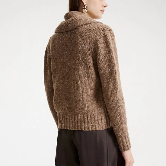 Young Ideas & Henmores -Geode Low V Buttoned Cardigan -001 Hazelnut Brown -XS