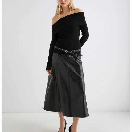 Young Ideas/Henmores - Gerry Off Shoulder Long Sleeve Fitted Knit - 005 Black - S