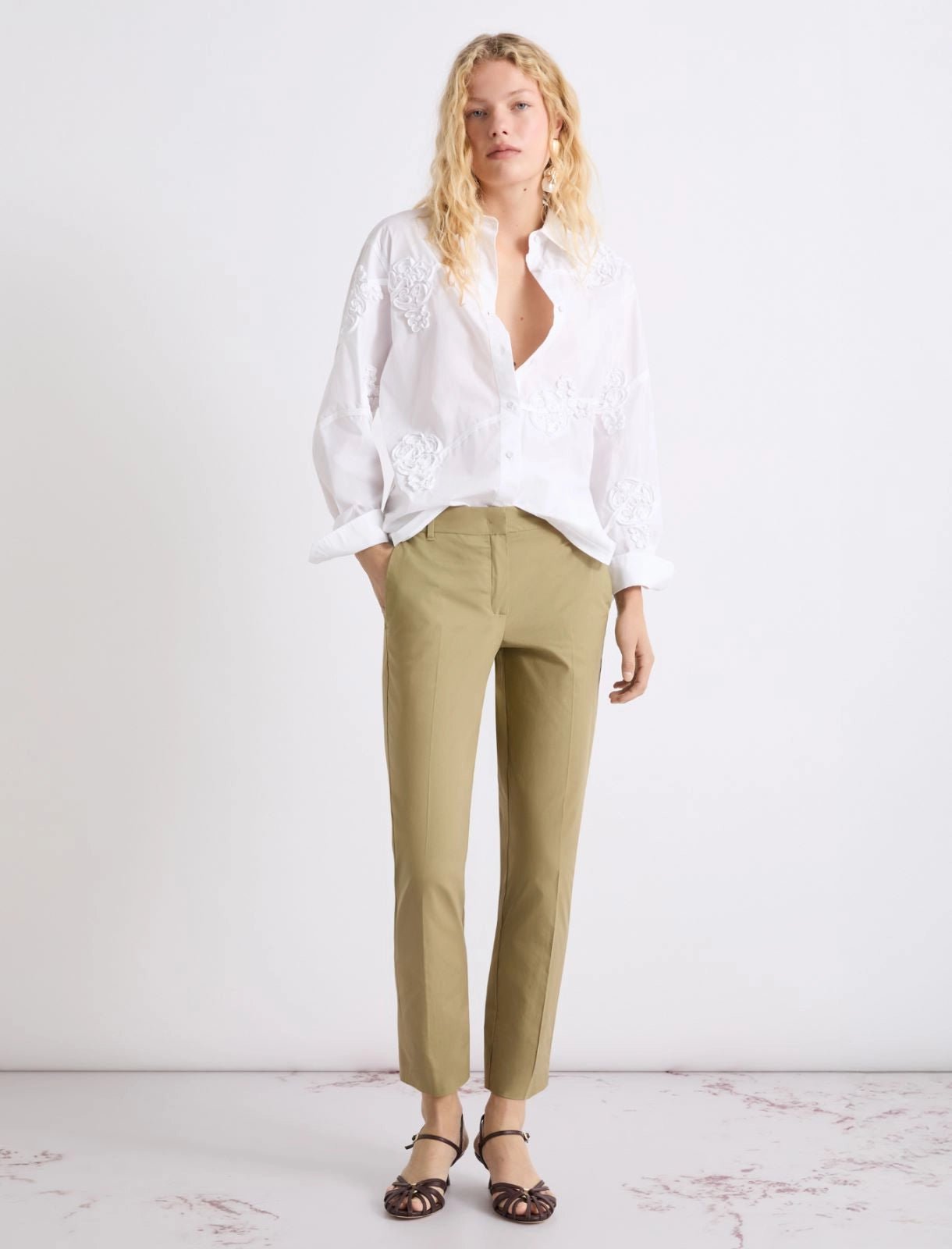 Young Ideas/Henmores - Gettone Poplin Straight Leg Trousers - 003 Khaki - 8