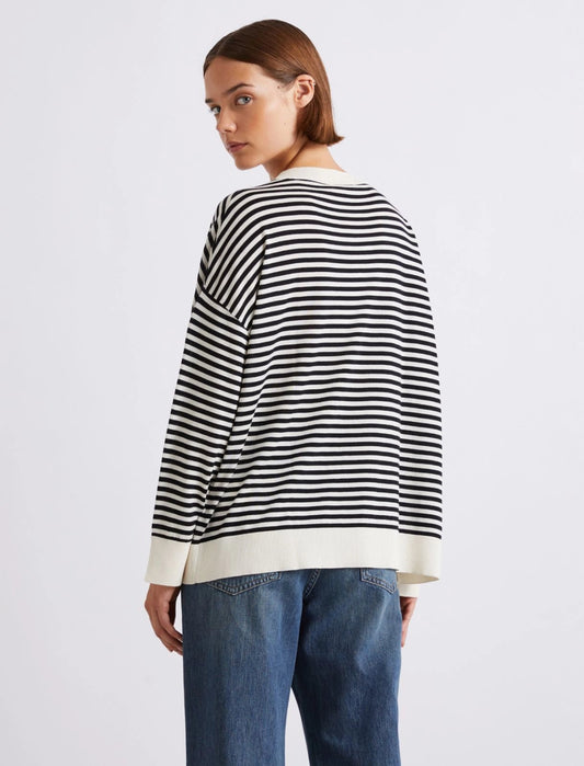 Young Ideas/Henmores - Giara Knitted Stripe Silk Touch Jumper - 003 Cream Stripe - S